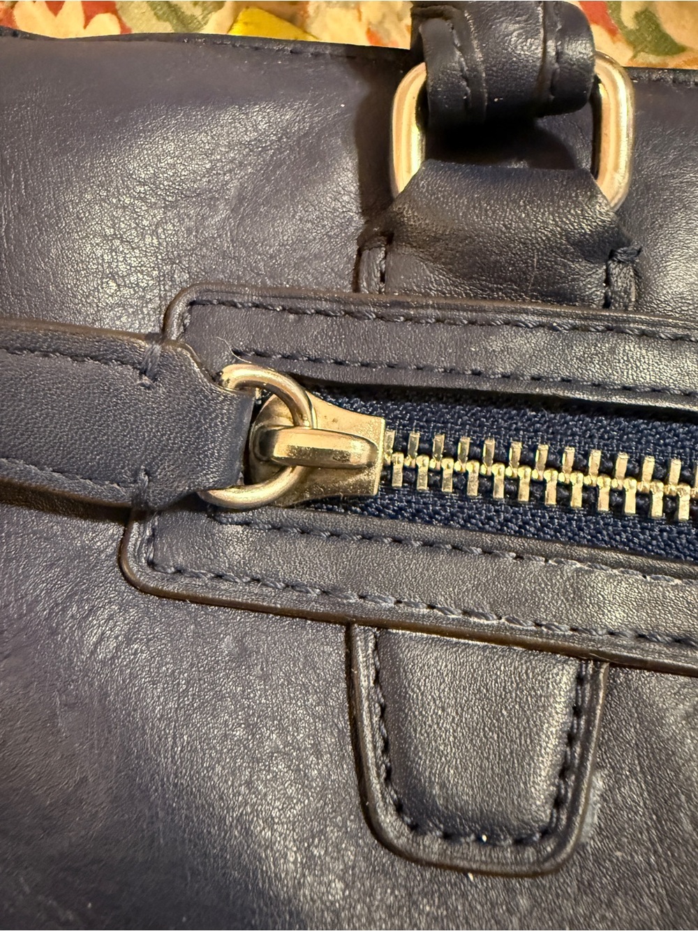 PROJECT BAG! COACH Navy Leather Perforated Tote with Yellow Tassel Charm - Picture 11 of 14